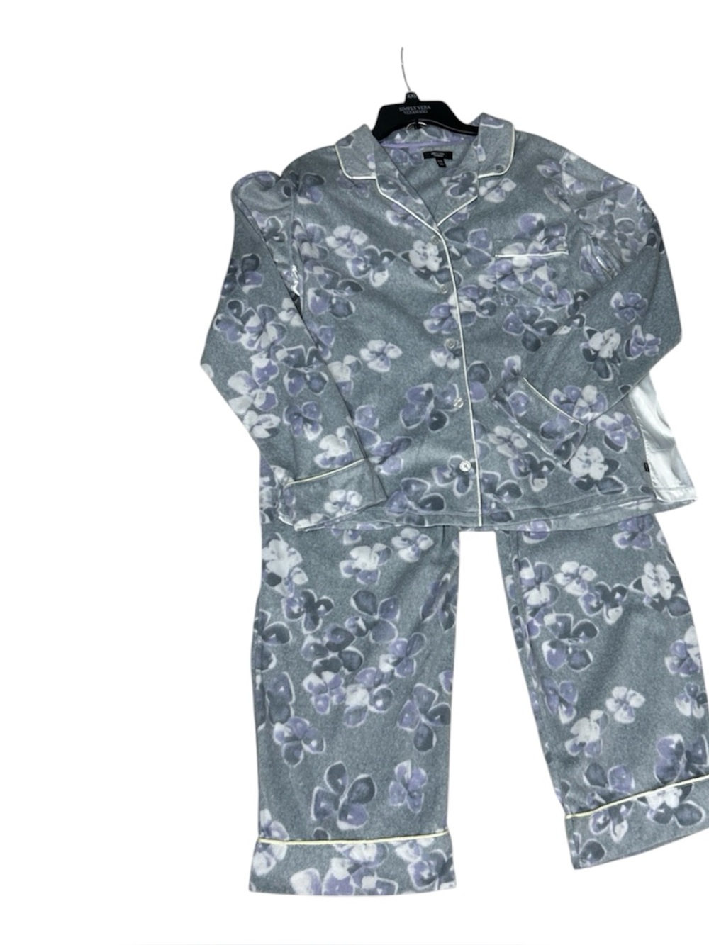 Simply Vera Wang Pajamas PJ Set 2XL XXL Gray Floral Fleece Sleepwear